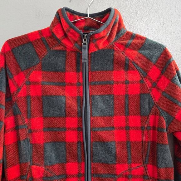 Merona Women's Red Plaid Full Zip Fleece Jacket Size Small Cozy Classic - Picture 3 of 5